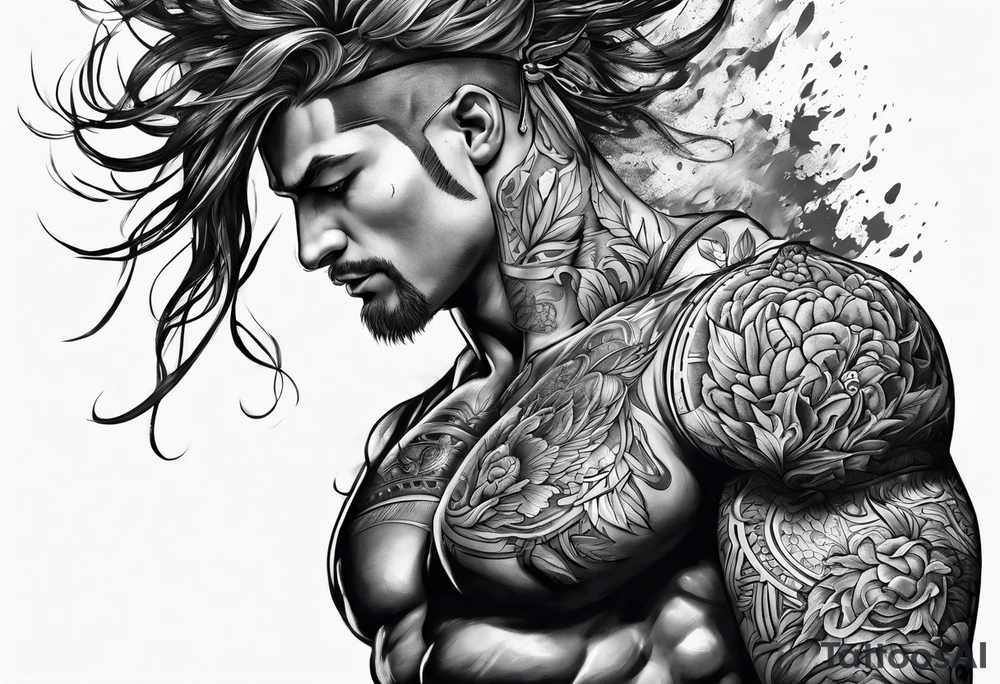 A warrior struggling a carry a brain tattoo idea