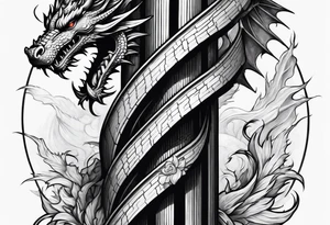 A dragon holding on a column tattoo idea