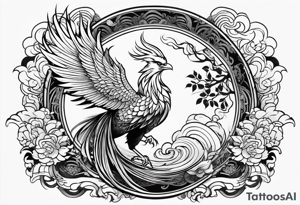 traditional Japanese phoenix no background tattoo idea