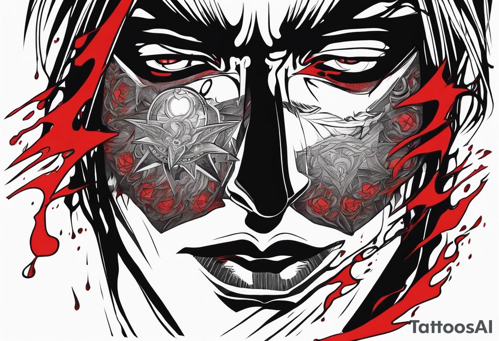 Bloody tears flow from Alucard's eyes in Hellsing tattoo model tattoo idea