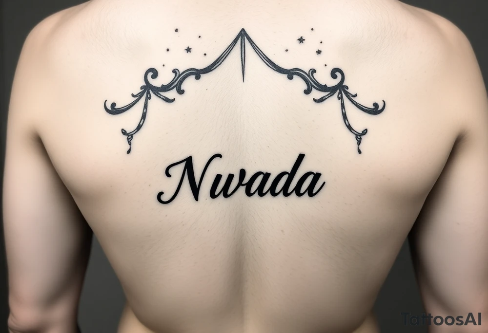 a woman's waist with the word "Nwada" written on her waist tattoo idea