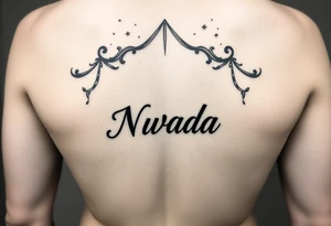 a woman's waist with the word "Nwada" written on her waist tattoo idea