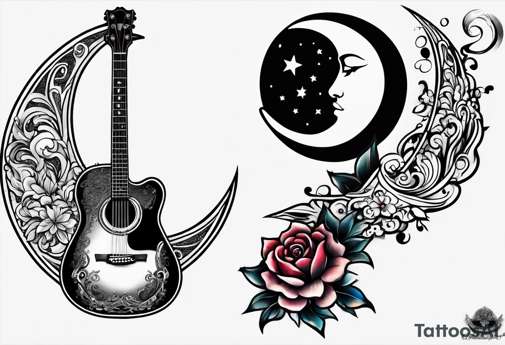 Guitar design moon tattoo idea