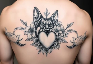 german shepherd floral lilies colour sacred heart tattoo idea