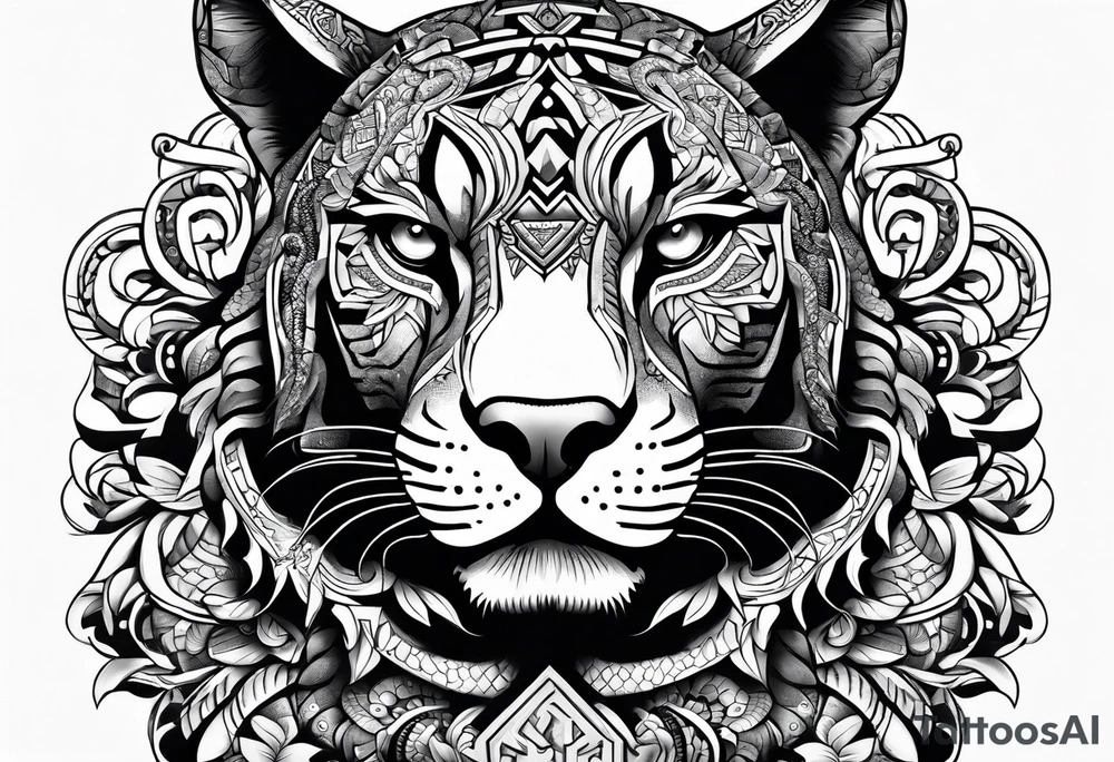 aztec black jaguar with snake tattoo idea