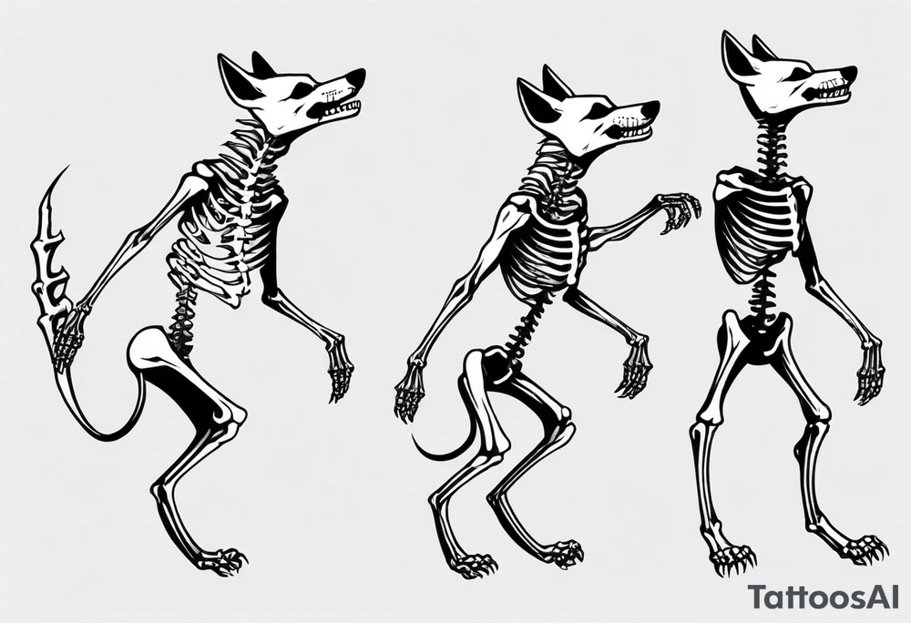 two wolf skeletons dancing with bone tails and bone ears tattoo idea two wolf skeletons dancing with bone tails and bone ears tattoo idea