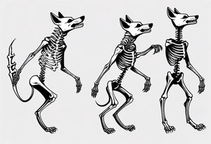 two wolf skeletons dancing with bone tails and bone ears tattoo idea