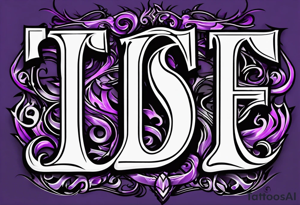 A cool purple and black looking flame surrounding letters OSK. In a trapstar looking font tattoo idea