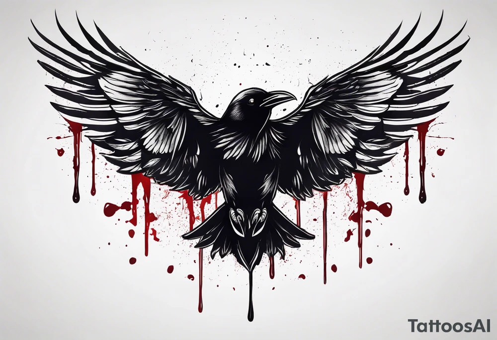 dead raven spreading wings and dripped in blood tattoo idea