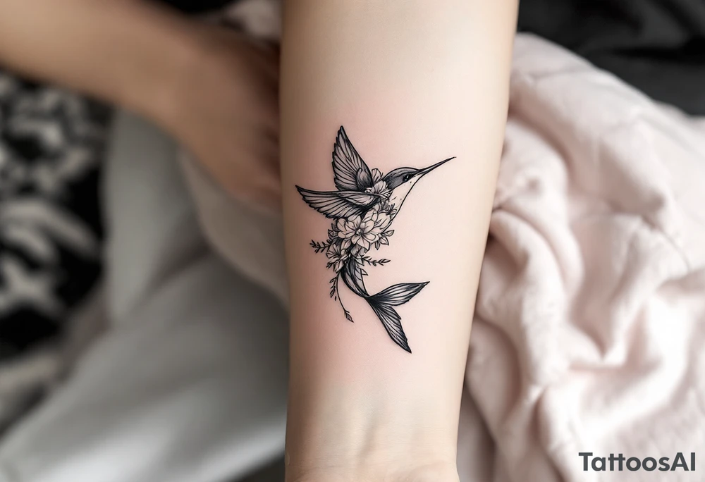 Diving bird with floral tattoo idea