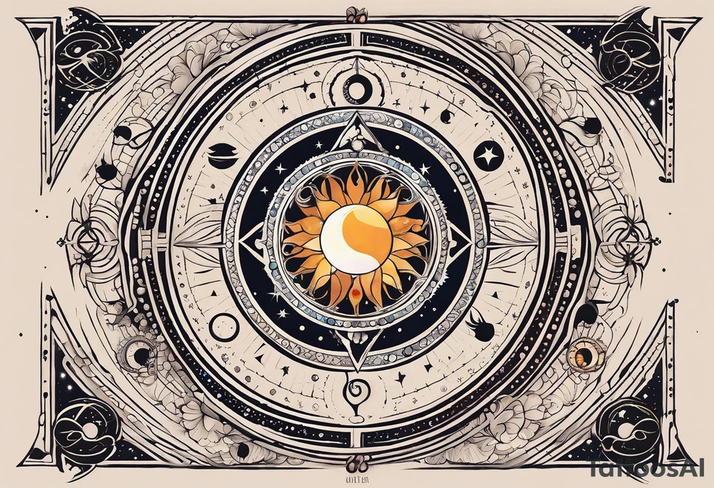 Astrology, Cancer, Natal Chart, symbolic, vision, yin yang, the moon, the sun, Uranus, Pluto, spiritual third eye, mystical armband tattoo idea