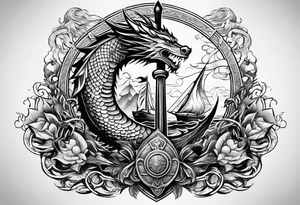 Valhalla sword shield dragon axe viking 
ship tattoo idea