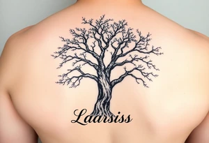 the name, Anne, Jessy
 on a live tree the name Larissa under the tree tattoo idea