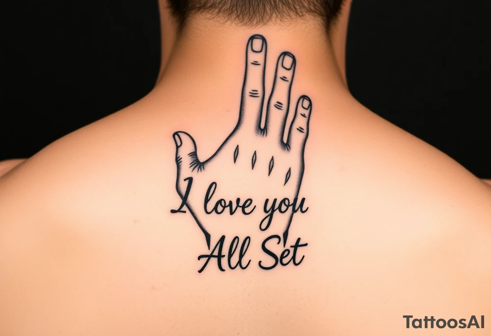 Hand signing I love you with the words All Set tattoo idea