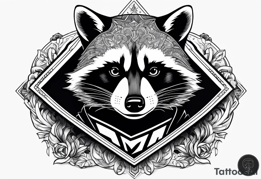 raccoon wearing a Superman hoodie tattoo idea