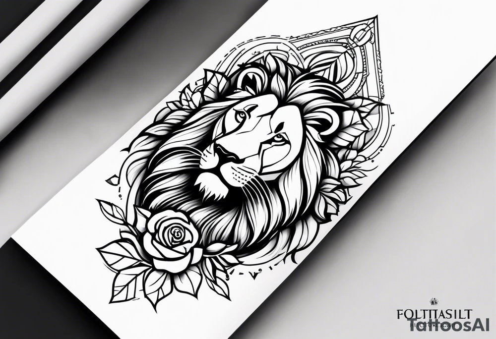 Full arm sleeve, lion at the top of the arm with scar on eye, roses around te entire arm with compass at the end tattoo idea