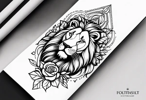 Full arm sleeve, lion at the top of the arm with scar on eye, roses around te entire arm with compass at the end tattoo idea
