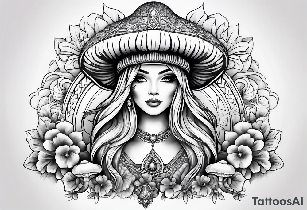 Female mushroom namaste tattoo idea