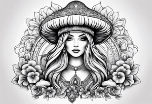 Female mushroom namaste tattoo idea