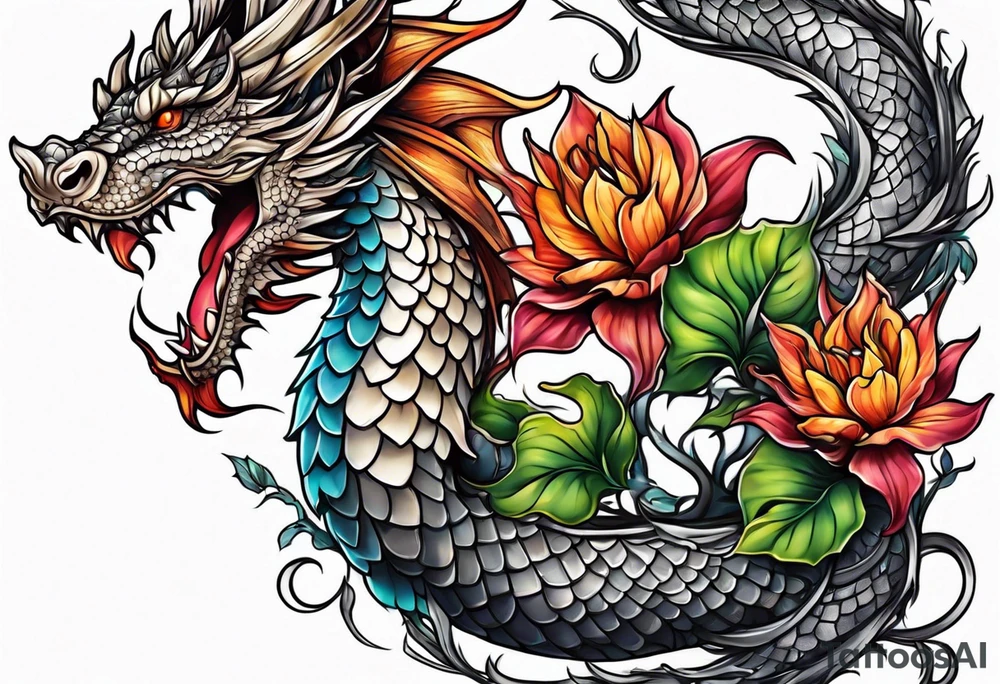 flower, cross, cute dragon tattoo idea