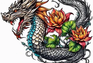 flower, cross, cute dragon tattoo idea