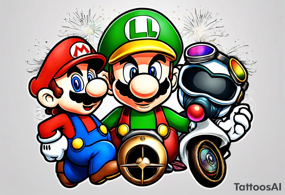 Mario and Luigi with Daft Punk masks on tattoo idea