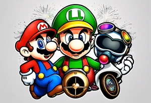 Mario and Luigi with Daft Punk masks on tattoo idea