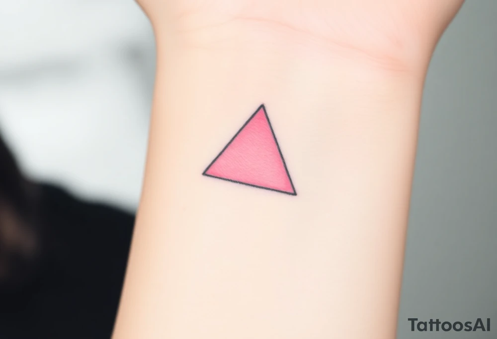 A watercoloured pink triangle, with small lining and upside down. Just the colour pink. No shapes. Just the colour pink filling the triangle and a small black outline tattoo idea