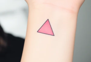 A watercoloured pink triangle, with small lining and upside down. Just the colour pink. No shapes. Just the colour pink filling the triangle and a small black outline tattoo idea
