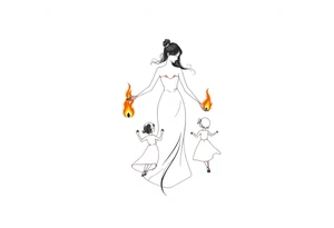 Silhouette of a mother passing 2 flames to two daughters tattoo idea