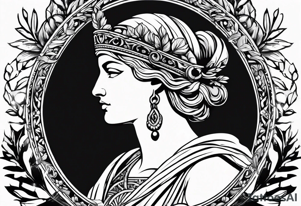 Athena with a laurel wreath in the middle tattoo idea