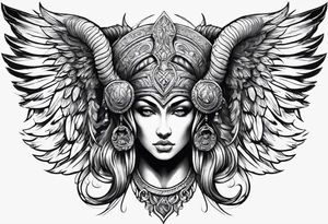 warrior figure, ram's horns, angel's wings tattoo idea