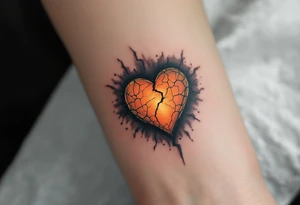 A Reaper with a cracked hourglass heart glowing orange, surrounded by fading gray mist. tattoo idea