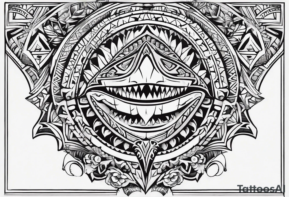 tribal shark teeth patterns and flowers for forearm tattoo idea