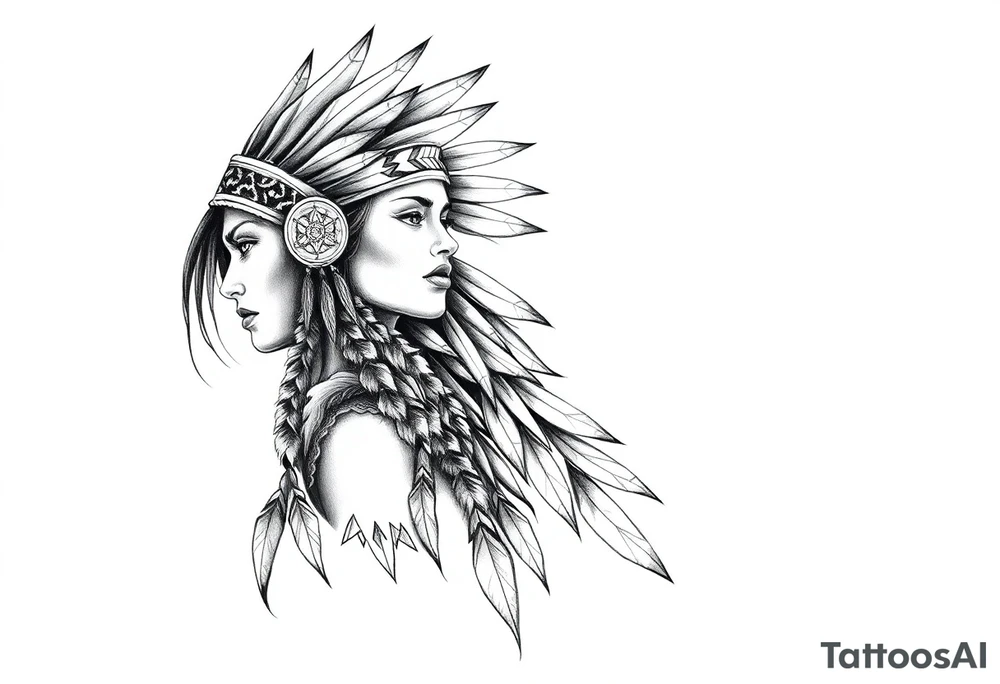 Female Native American side pose tattoo idea