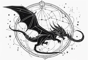 Elegant wyvern with fine lines on the background of the constellation elegant tattoo idea