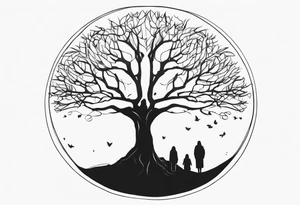 faceless, dark figures under a tree tattoo idea