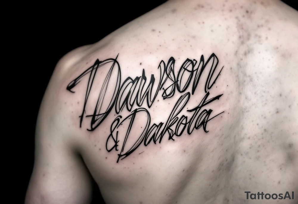 Dawson and Dakota names in a graffiti into a full tattoo sleeve tattoo idea