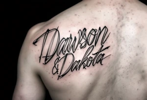 Dawson and Dakota names in a graffiti into a full tattoo sleeve tattoo idea