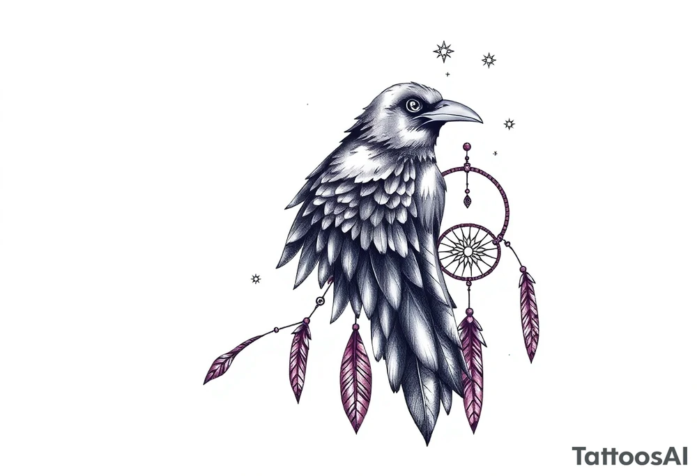 Raven dream catcher milky way moon shooting star tattoo idea