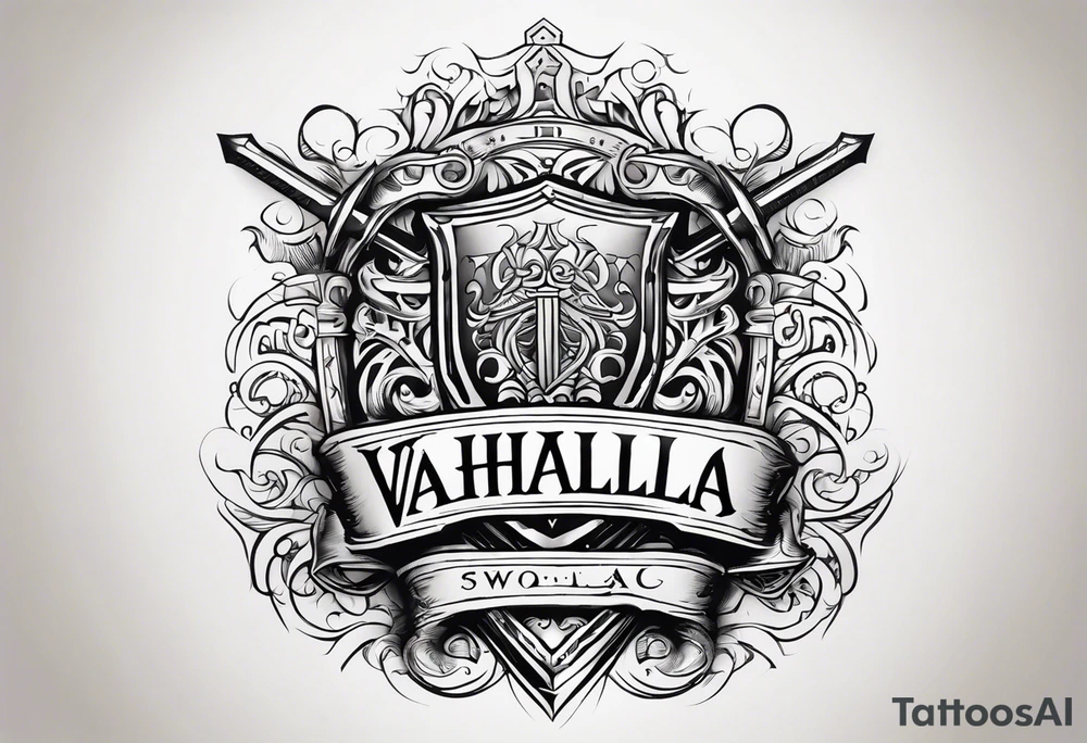 Valhalla sword shield gates tattoo idea
