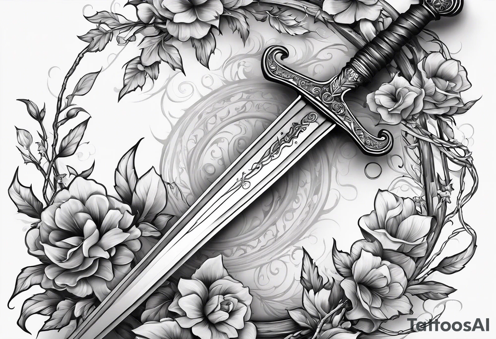 A long sword with vines wrapped around tattoo idea