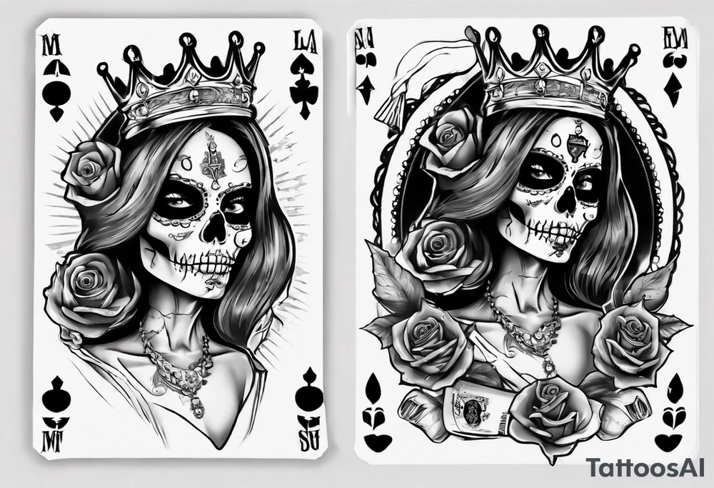 santa la muerta with money and crown
on the card tattoo idea