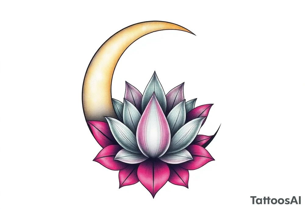 crescent moon with lotus flower tattoo idea