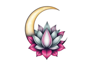 crescent moon with lotus flower tattoo idea