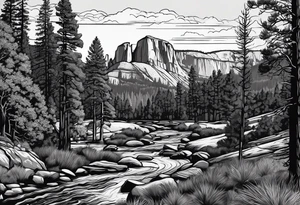 incorporate landmarks of Yosemite National Park, Bryce Canyon, Zion National Park, Joshua Tree National Park, Smokey Mountains and the Blueridge Mountains into one image. tattoo idea