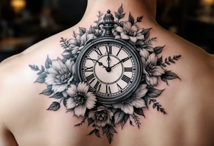 Clock and flowers tattoo idea