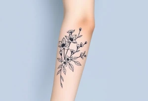 starting from a band mid forearm, narcissus flowers and holly flowers going up the arm tattoo idea