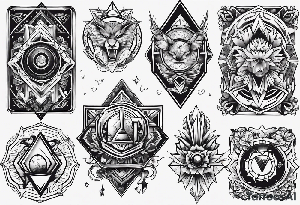 Variety of wild board style flash sheet tattoo idea