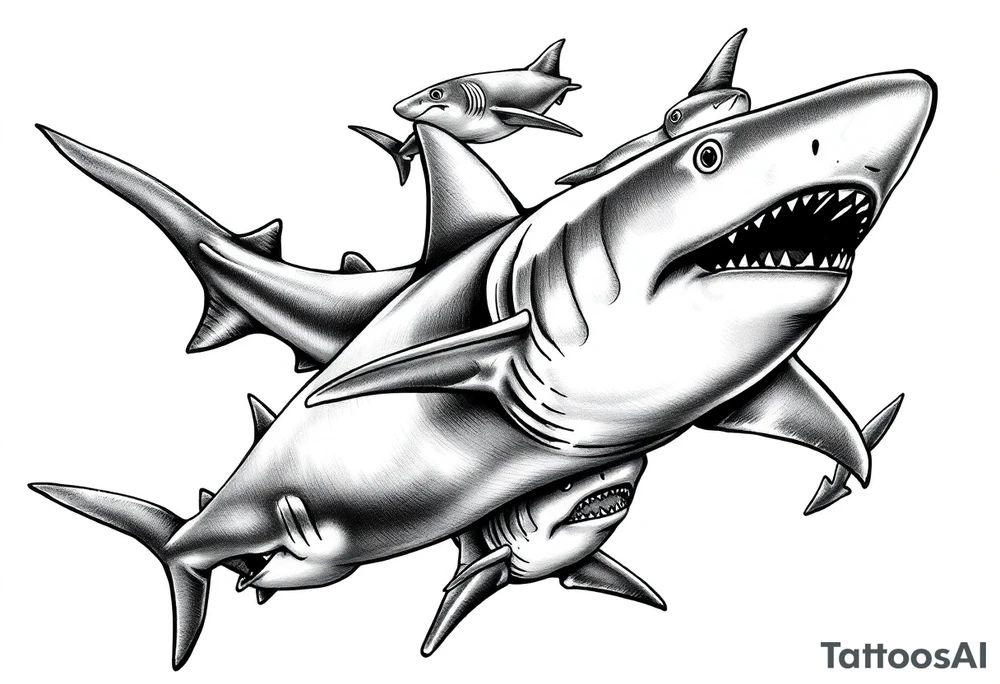 school of sharks from an above view tattoo idea